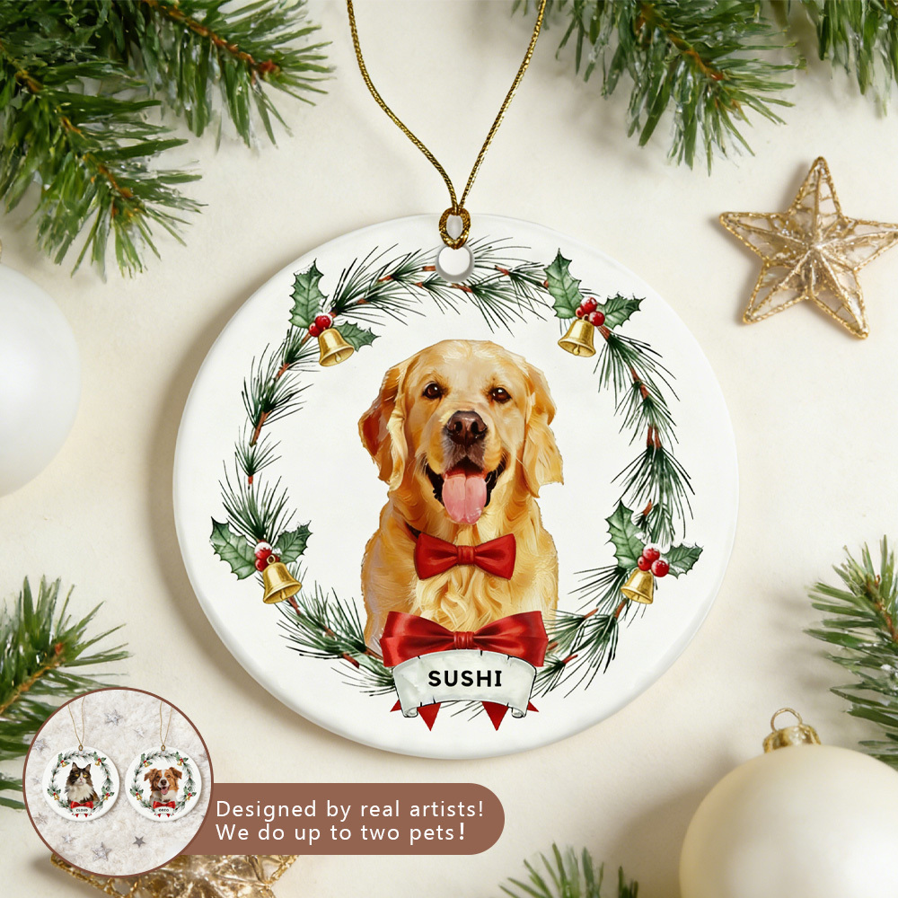 Personalized Cat Dog pet Wreath Ornament: Christmas Bauble