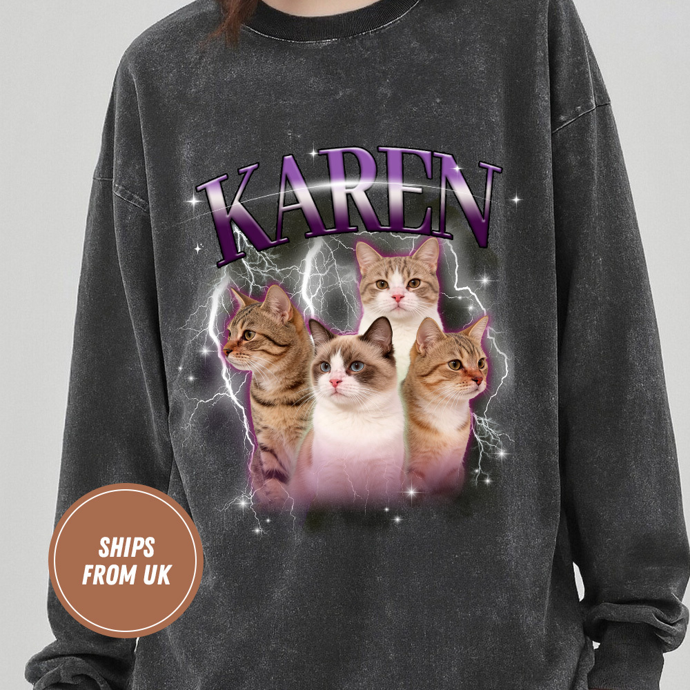 Personalized Dog Cat Pet Oversized Vintage Long Sleeve Tee Unisex