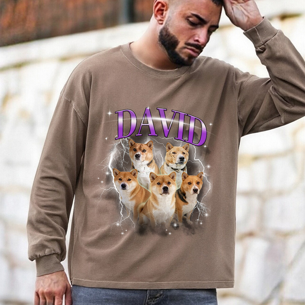 Personalized Dog Cat Pet Oversized Vintage Long Sleeve Tee Unisex