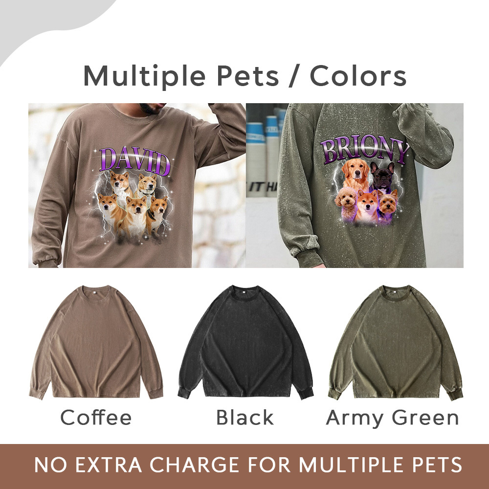 Personalized Dog Cat Pet Oversized Vintage Long Sleeve Tee Unisex