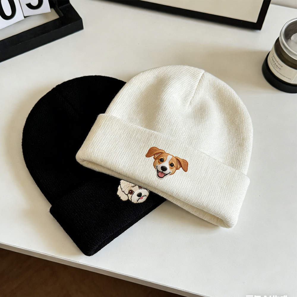 Personalized Pet Beanie Custom Dog Winter Hat with Pet Photo Unisex Skullcap Snow Beanies