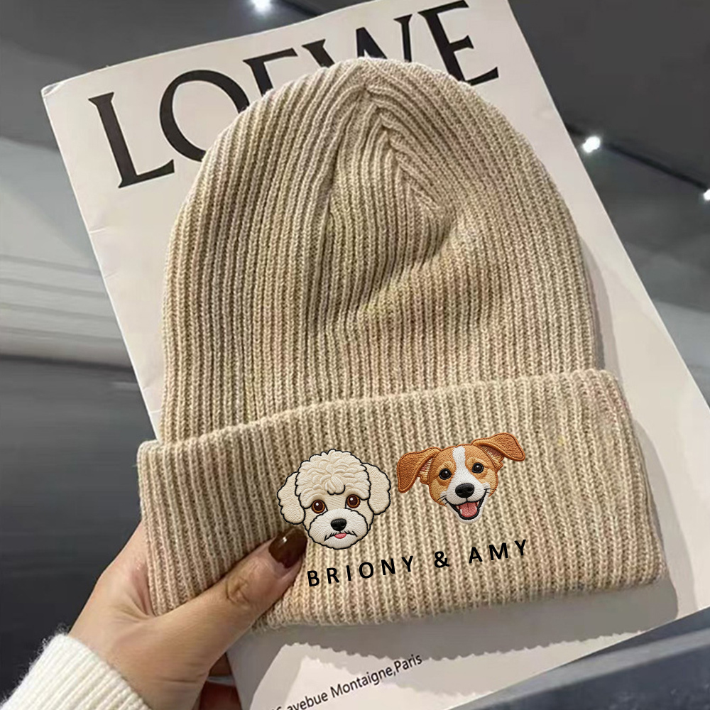 Personalized Pet Photo Beanie | Custom Dog Cat Winter Toboggan Hat | Unisex Skullcap Snow Beanie
