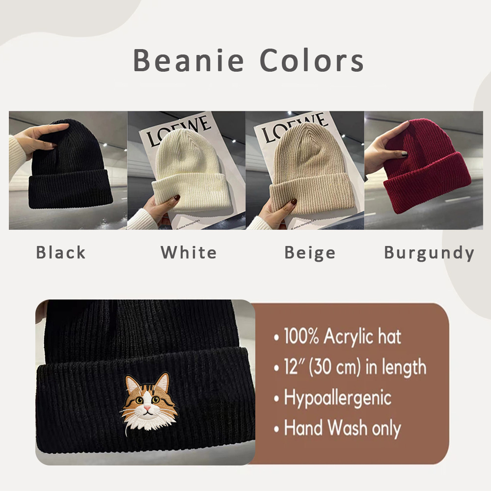 Personalized Pet Photo Beanie | Custom Dog Cat Winter Toboggan Hat | Unisex Skullcap Snow Beanie