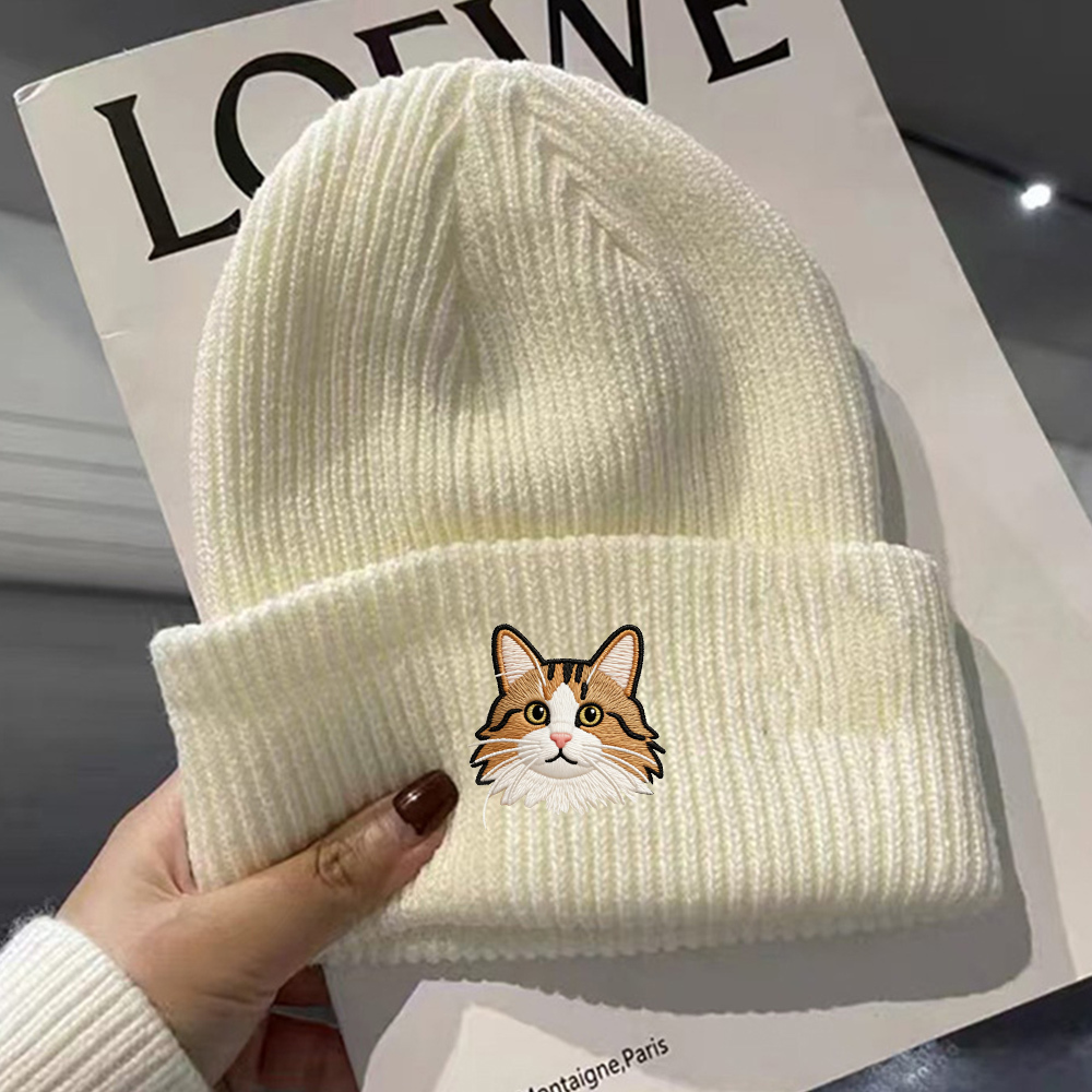Personalized Pet Photo Beanie | Custom Dog Cat Winter Toboggan Hat | Unisex Skullcap Snow Beanie