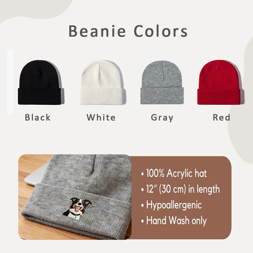 Personalized Pet Beanie Custom Dog Winter Hat with Pet Photo Unisex Skullcap Snow Beanies