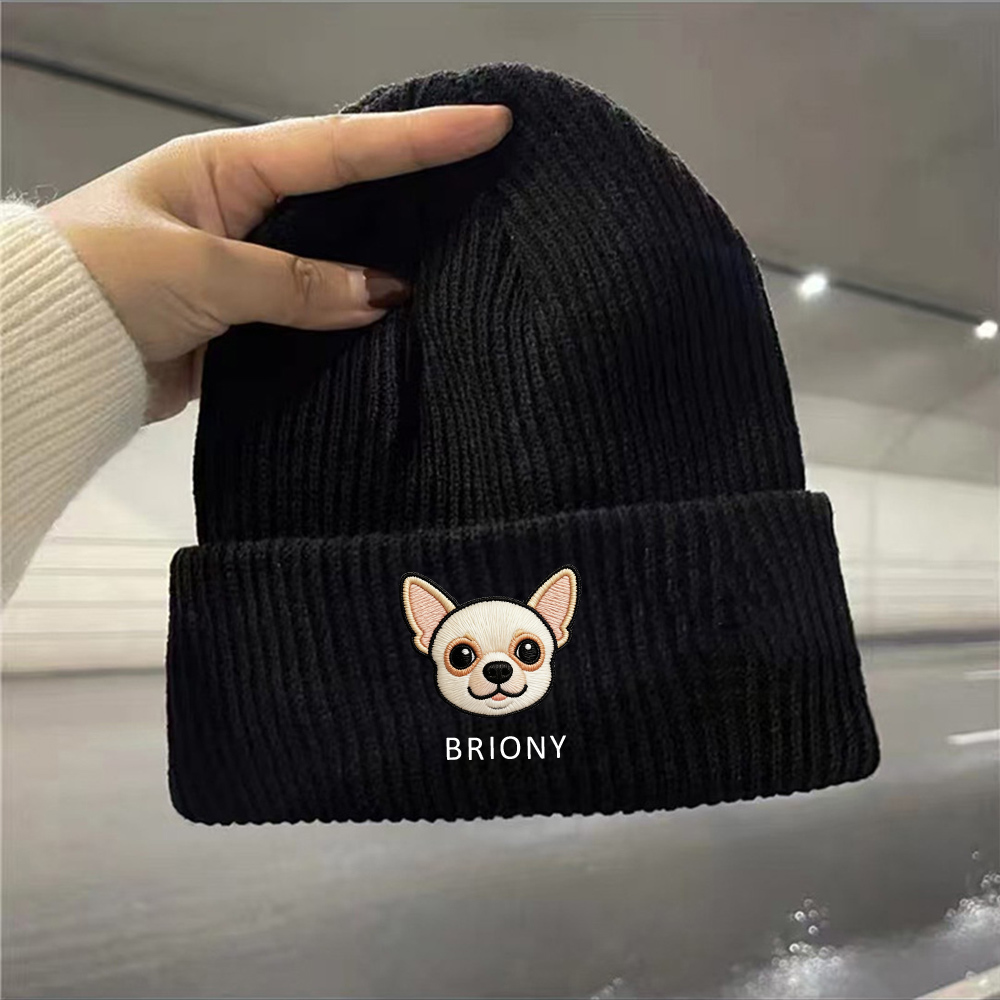 Personalized Pet Photo Beanie | Custom Dog Cat Winter Toboggan Hat | Unisex Skullcap Snow Beanie
