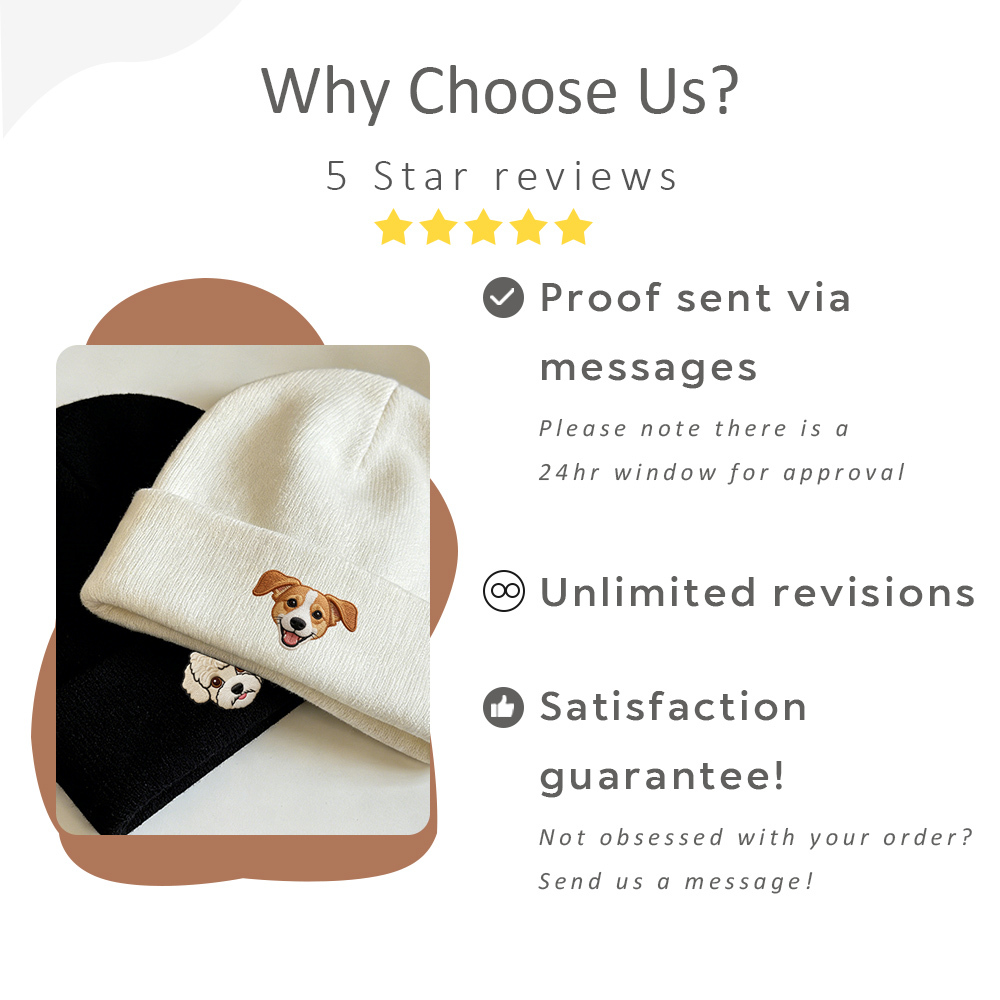 Personalized Pet Beanie Custom Dog Winter Hat with Pet Photo Unisex Skullcap Snow Beanies