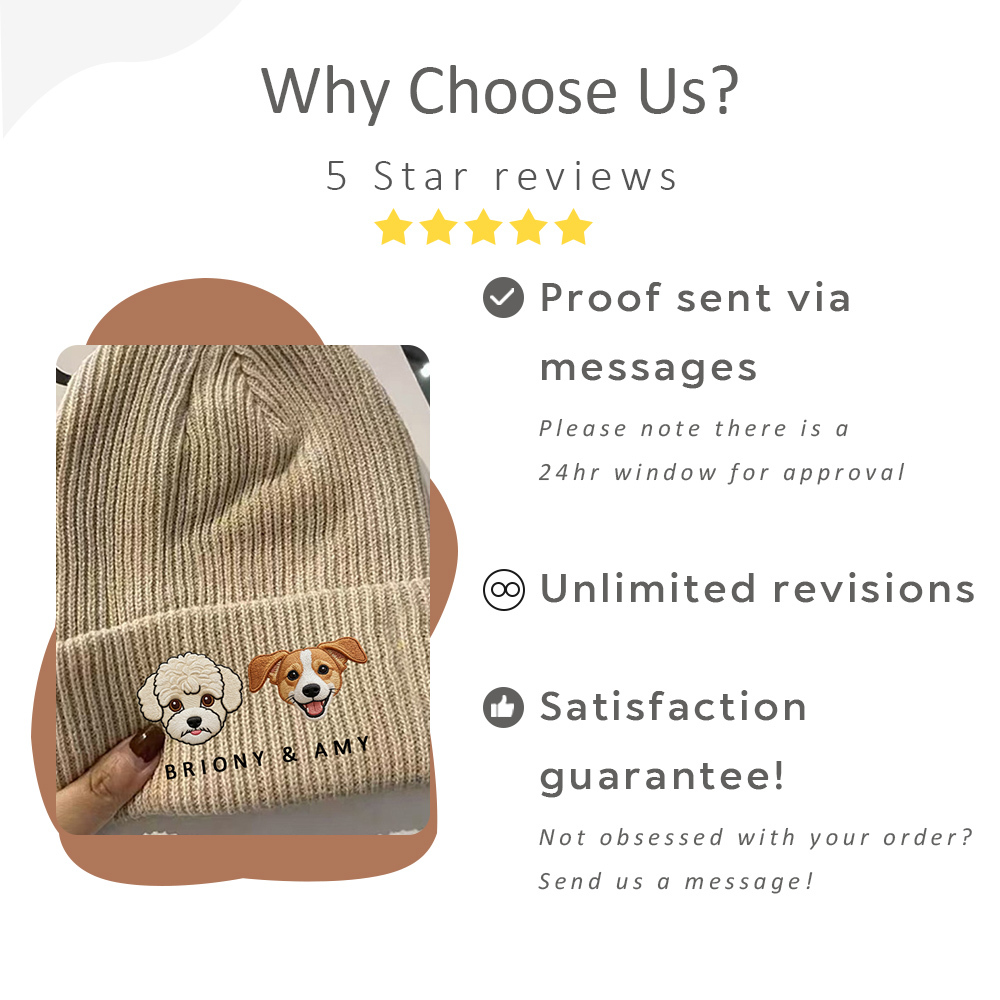 Personalized Pet Photo Beanie | Custom Dog Cat Winter Toboggan Hat | Unisex Skullcap Snow Beanie