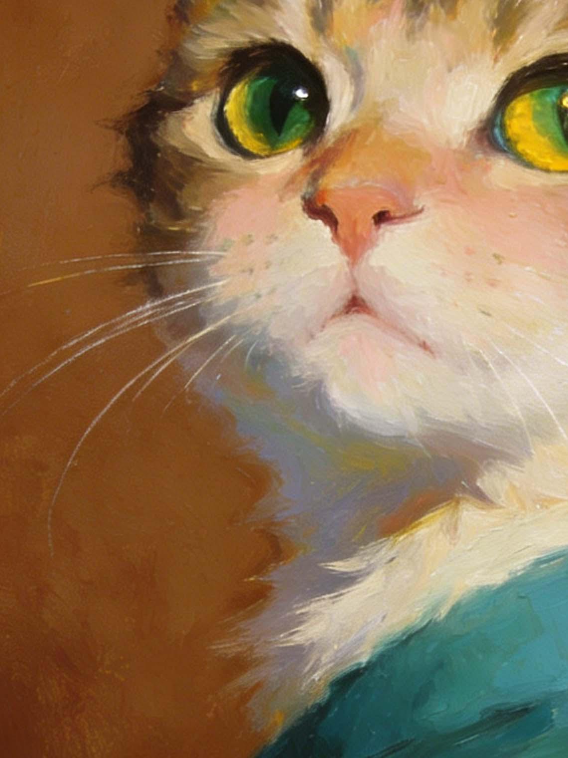 Framed Cat with a Pearl Earring Oil Painting, Small Famous Art Parody, Cute Cat Wall Art for Gallery Wall