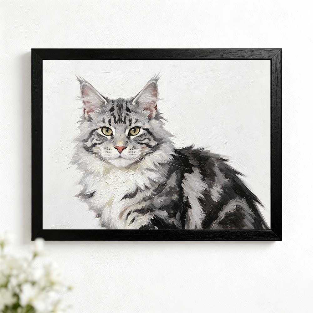Custom Maine Coon Cat Portrait, Personalized Pet Oil Painting Print, Whimsical Cat Wall Art, Cat Lover Gift,  Cat Portraits Using Pet Photo