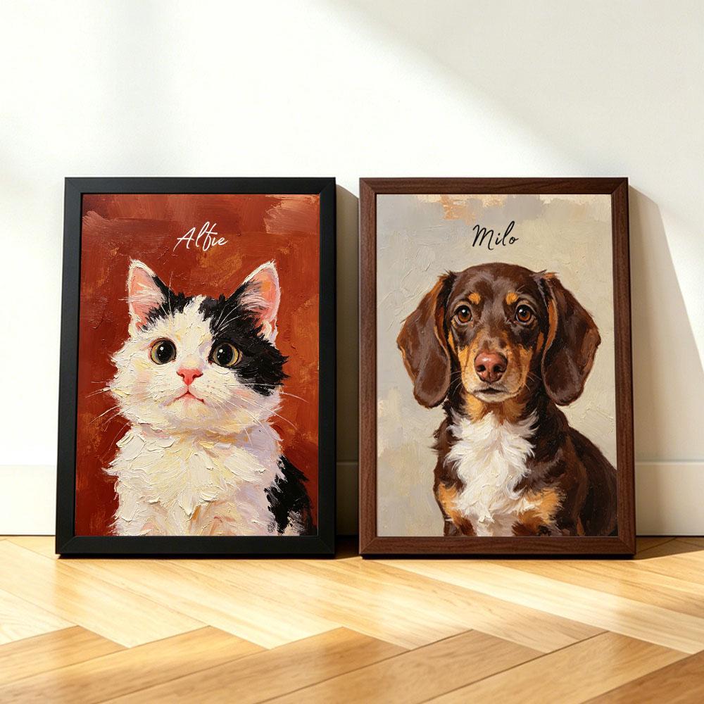 Custom Printed Cat Portrait, Oil Painting Style, Personalized Name, Personalized Cat/Dog Portrait from Photo, Pet Memorial Gift