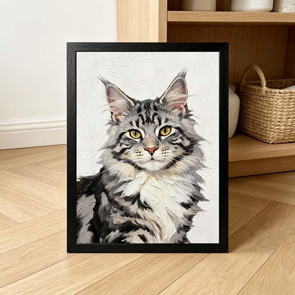 Custom Maine Coon Cat Portrait, Personalized Pet Oil Painting Print, Whimsical Cat Wall Art, Cat Lover Gift,  Cat Portraits Using Pet Photo