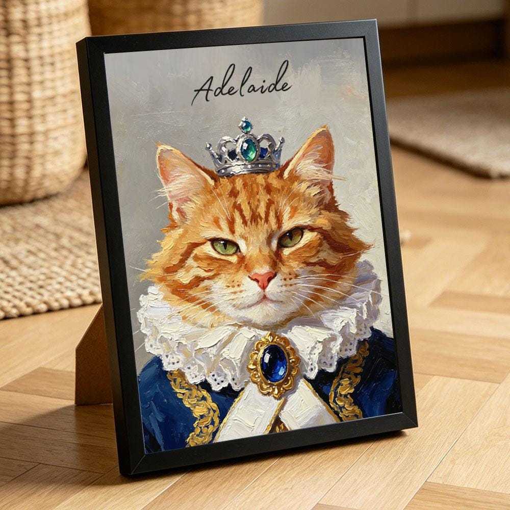 Personalized Royal Cat Portrait Oil Painting, Whimsical Noble Cat Wall Decor, Unique Gift for Pet Owners