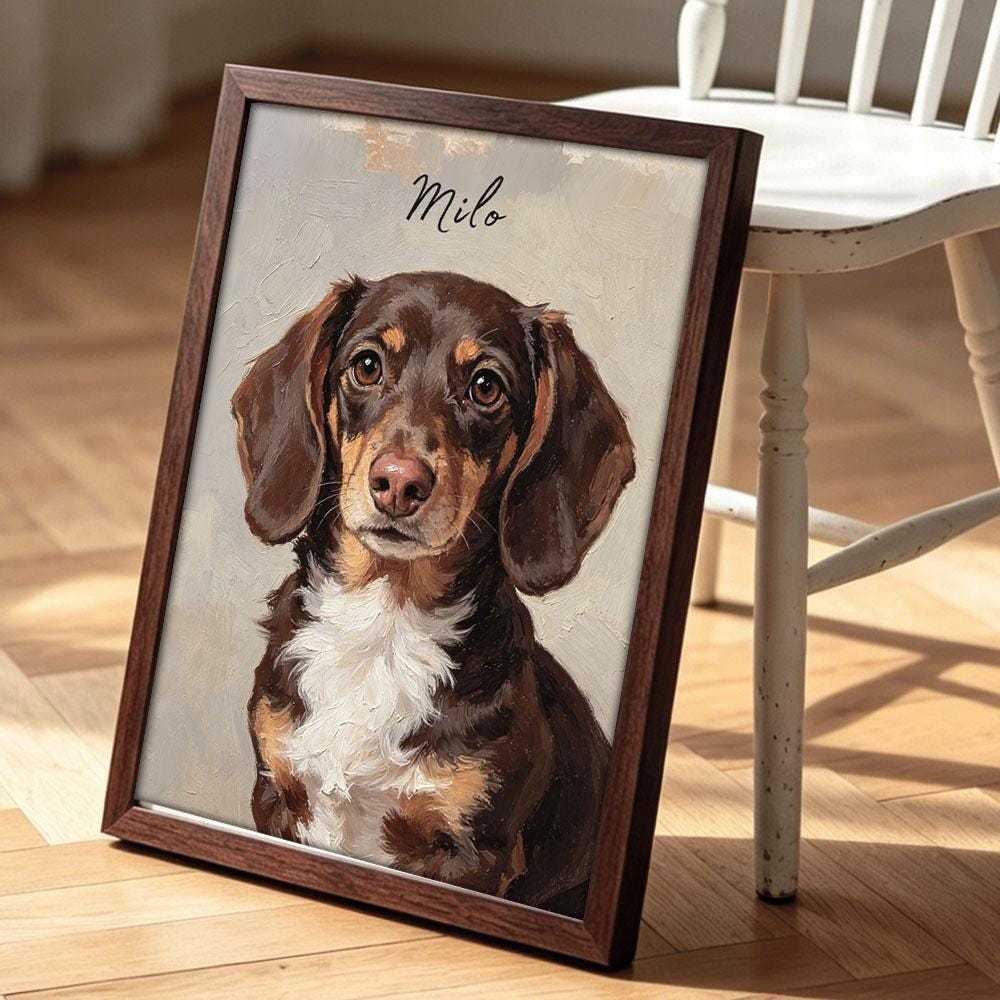 Personalized Dachshund Oil Painting Print from Photo, Whimsical Dog Wall Decor, Unique Gift for Pet Owners, Custom Pet Loss Sympathy Art
