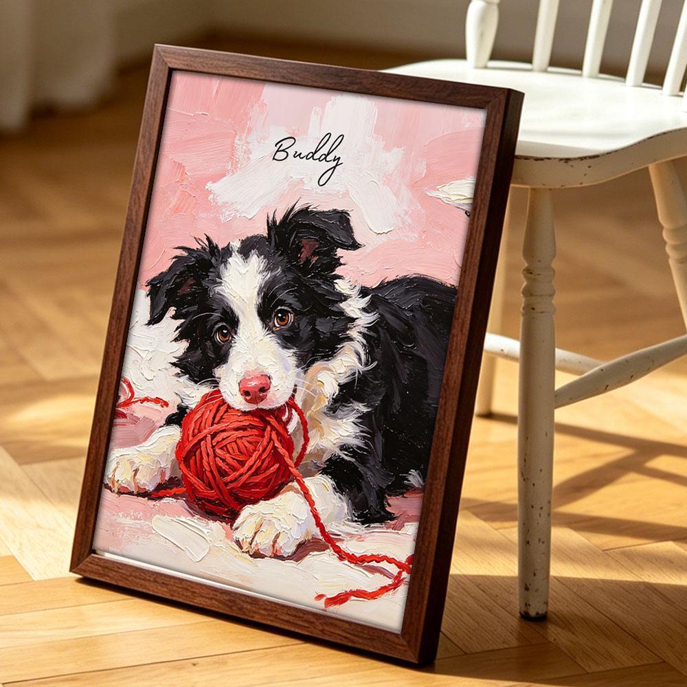 Custom Printed Dog Portrait, Oil Painting Style, Personalized Name, Pet Memorial Gift, Personalized Cat/Dog Portrait from Photo