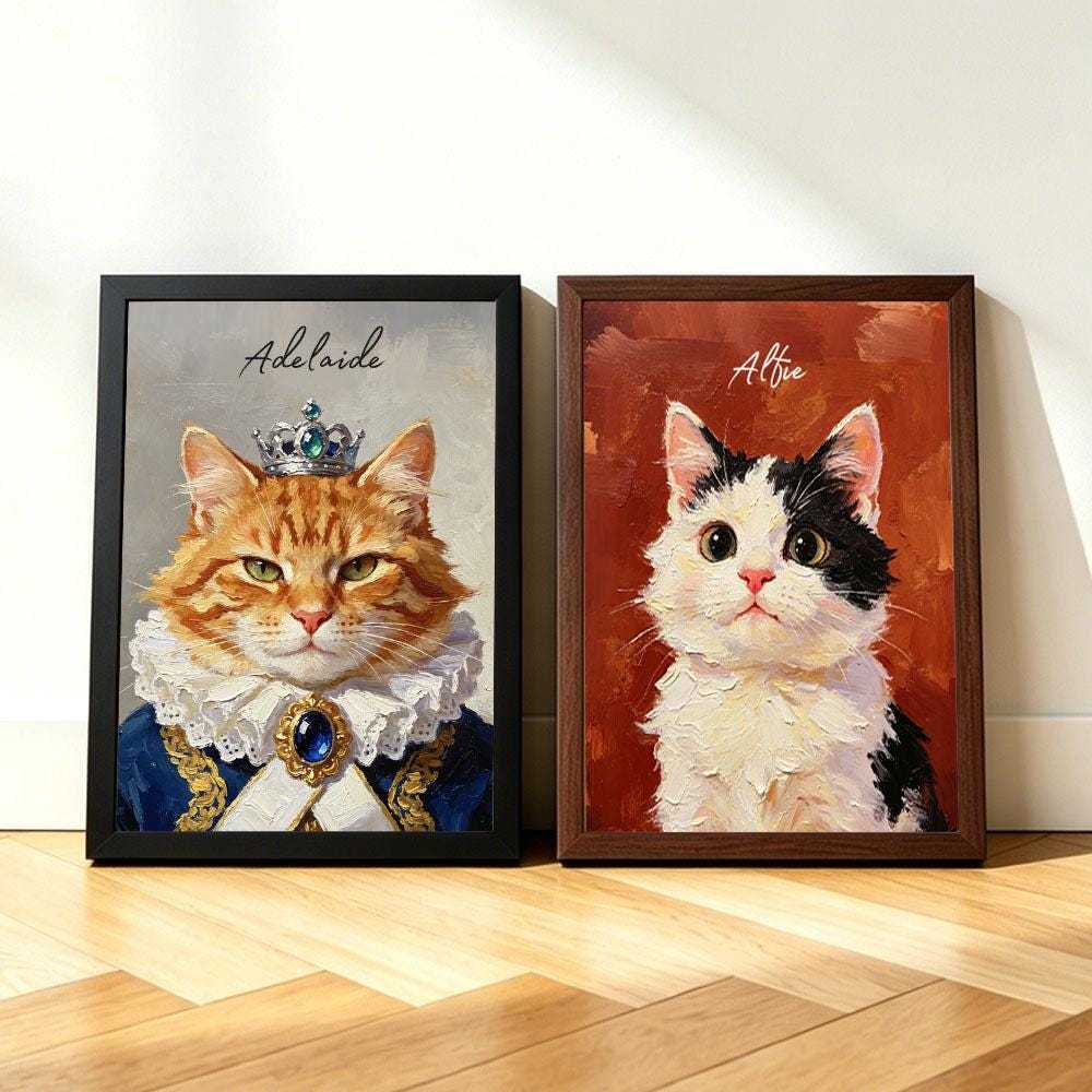 Personalized Royal Cat Portrait Oil Painting, Whimsical Noble Cat Wall Decor, Unique Gift for Pet Owners