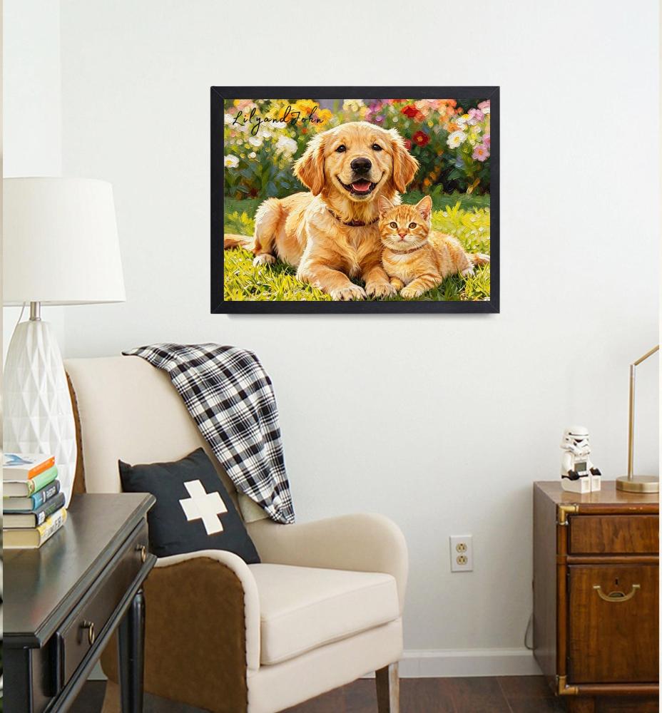 Personalized  Pet Oil Painting Print, Pet Lover Christmas Gift, Custom Pet Memorial Art, Pet Loss Gift, Cat Portraits Using Pet Photo