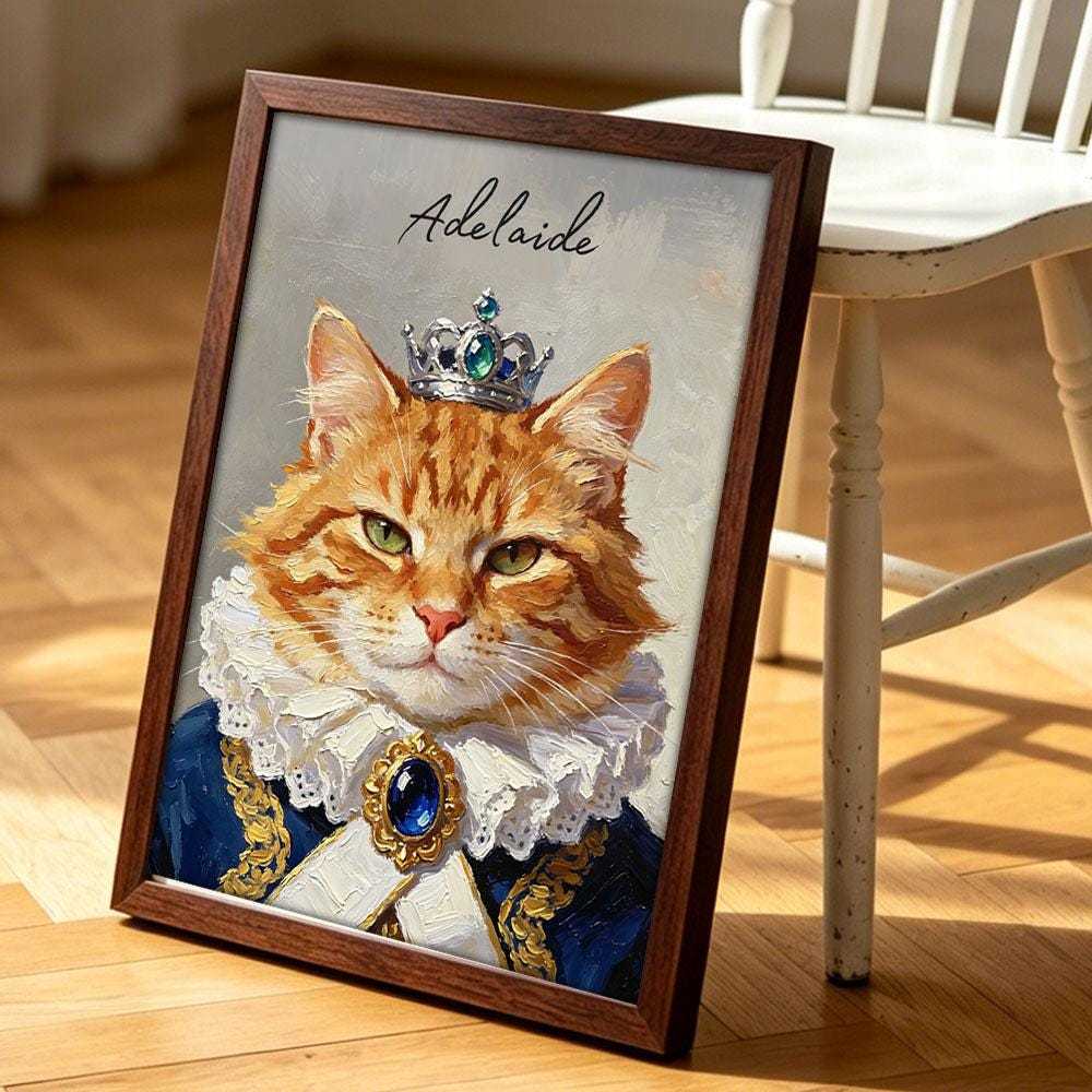 Personalized Royal Cat Portrait Oil Painting, Whimsical Noble Cat Wall Decor, Unique Gift for Pet Owners