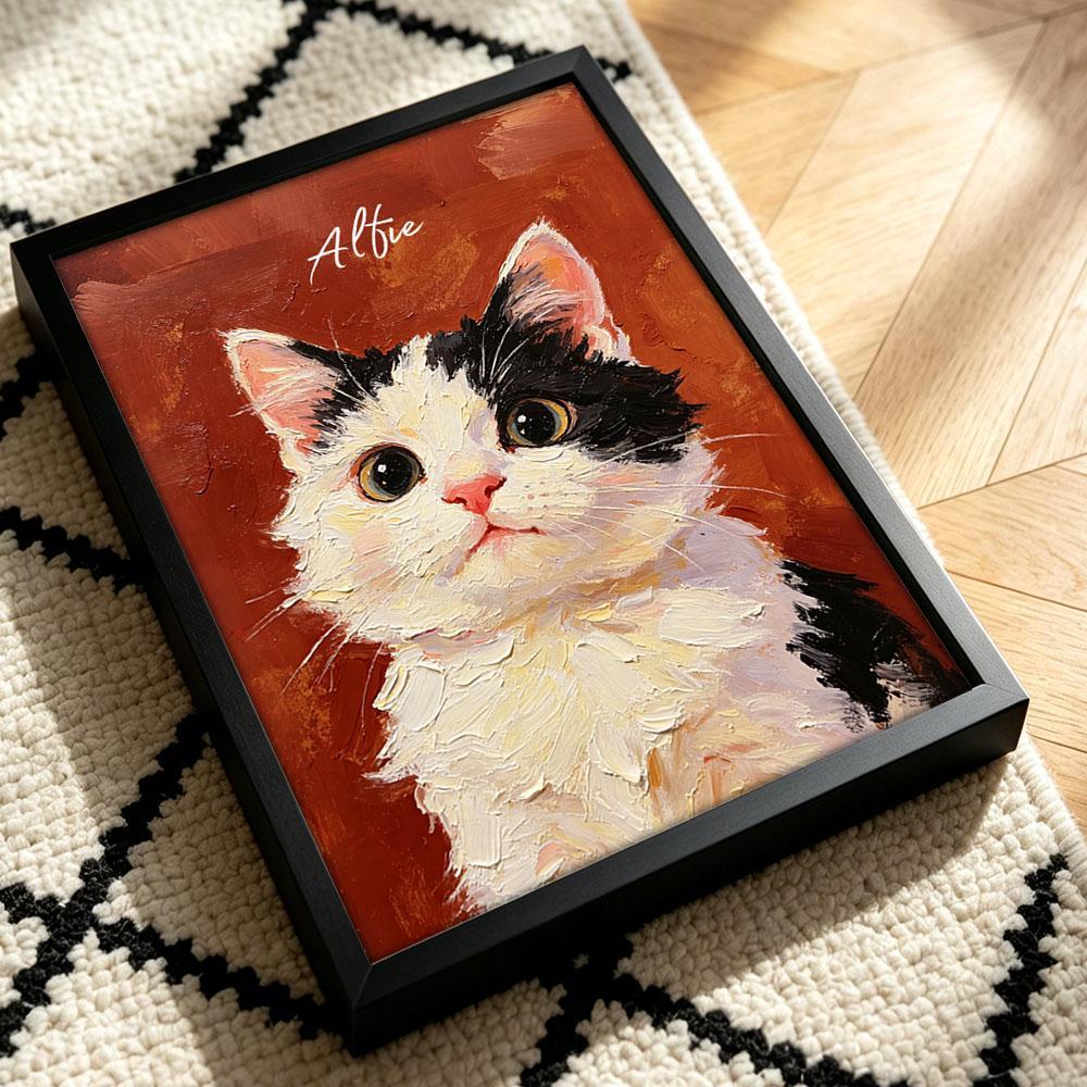 Custom Printed Cat Portrait, Oil Painting Style, Personalized Name, Personalized Cat/Dog Portrait from Photo, Pet Memorial Gift