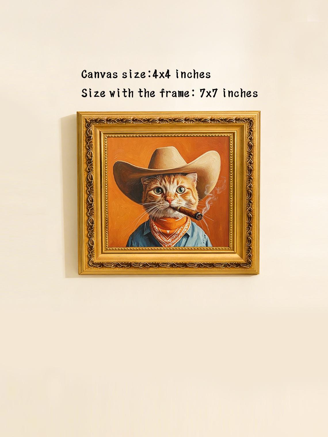 Cowboy Cat smoking Oil Painting Print, Funny Ginger Cat Wall Art, Western Cat Decor, Cat Lover Gift