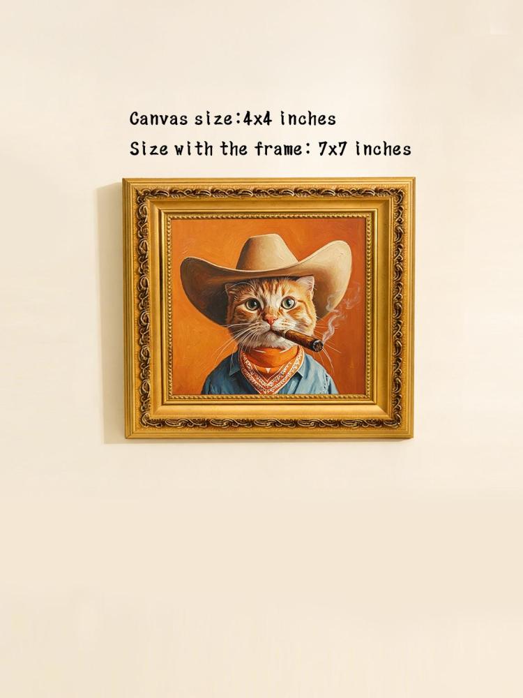Cowboy Cat smoking Oil Painting Print, Funny Ginger Cat Wall Art, Western Cat Decor, Cat Lover Gift