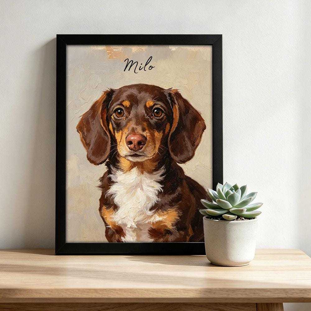 Personalized Dachshund Oil Painting Print from Photo, Whimsical Dog Wall Decor, Unique Gift for Pet Owners, Custom Pet Loss Sympathy Art
