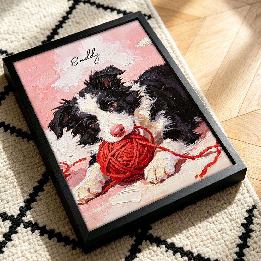 Custom Printed Dog Portrait, Oil Painting Style, Personalized Name, Pet Memorial Gift, Personalized Cat/Dog Portrait from Photo