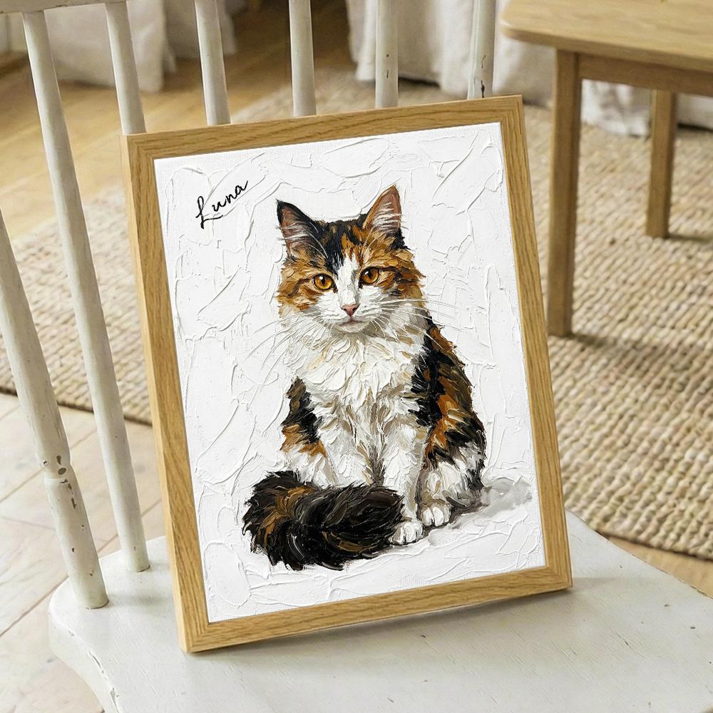 Personalized Calico Cat Portrait Oil Painting, Custom Pet Memorial Gift, Cat Lover Birthday Gift, Handmade Cat Wall Art
