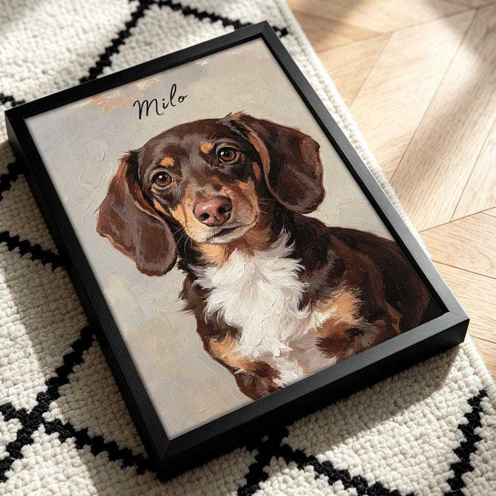Personalized Dachshund Oil Painting Print from Photo, Whimsical Dog Wall Decor, Unique Gift for Pet Owners, Custom Pet Loss Sympathy Art