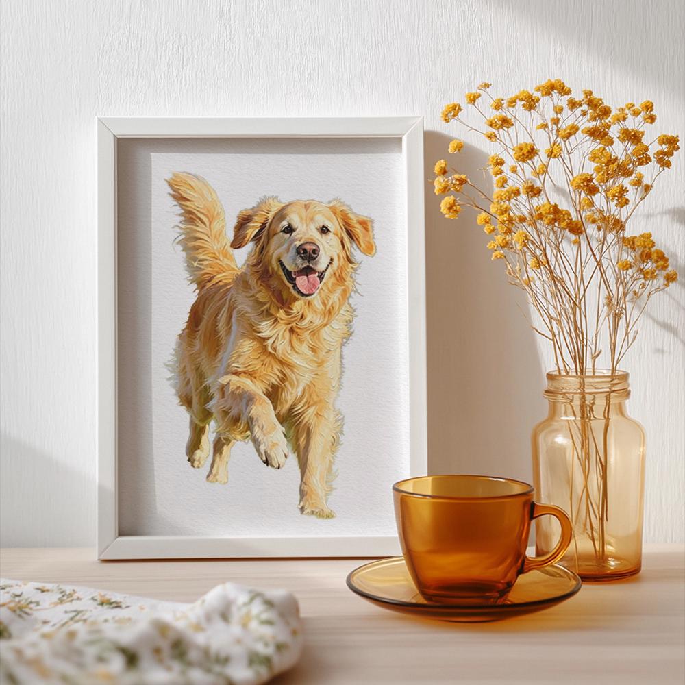 Custom Golden Retriever Oil Painting Print, Personalized Dog Portrait, Dog Lover Gift
