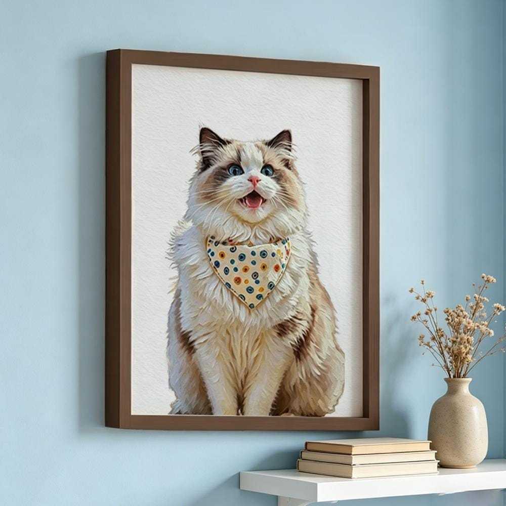 Golden Retriever and Maine Coon Cat Art oil Printing, Whimsical Pet Wall Art, Pet Lover Gift