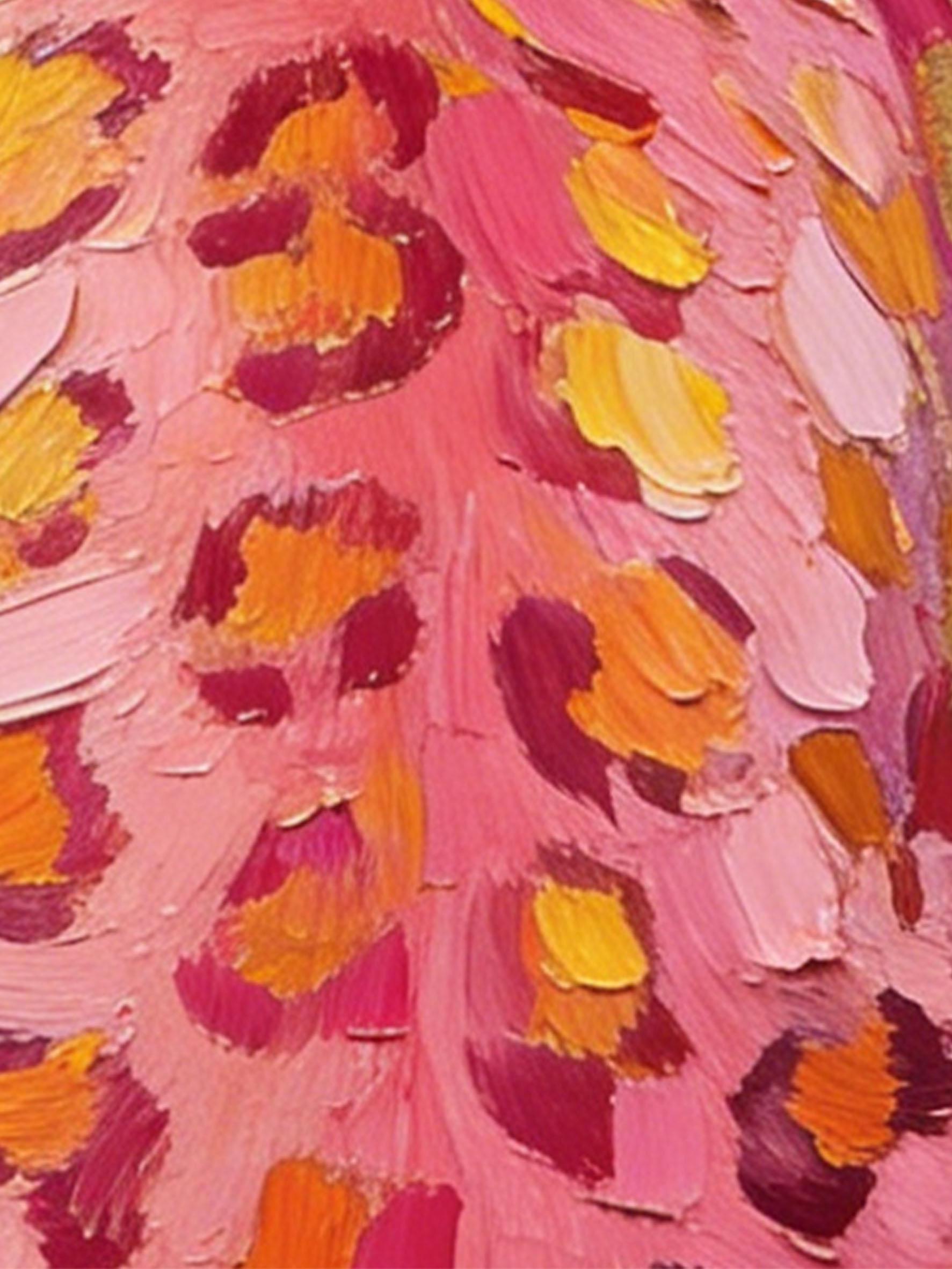 Original Hand-Painted Pink Cheetah Oil Painting, Gold Leaf Background Framed Wall Art