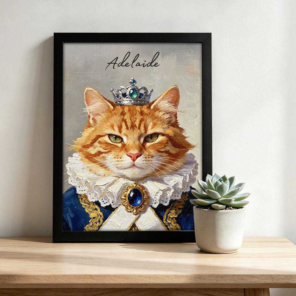 Personalized Royal Cat Portrait Oil Painting, Whimsical Noble Cat Wall Decor, Unique Gift for Pet Owners