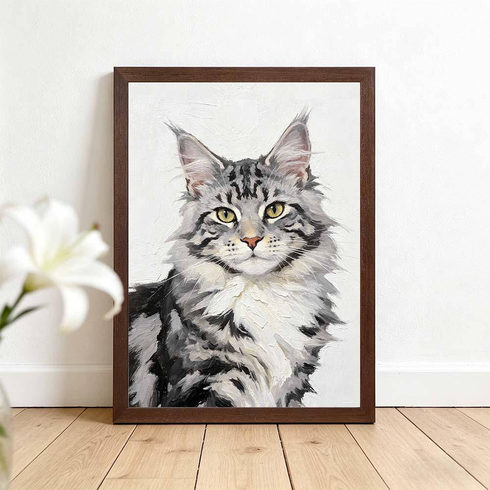 Custom Maine Coon Cat Portrait, Personalized Pet Oil Painting Print, Whimsical Cat Wall Art, Cat Lover Gift,  Cat Portraits Using Pet Photo