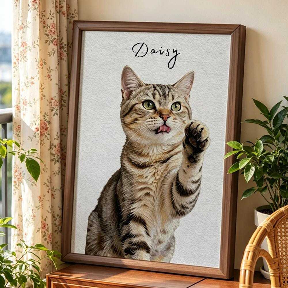 Golden Retriever and Maine Coon Cat Art oil Printing, Whimsical Pet Wall Art, Pet Lover Gift