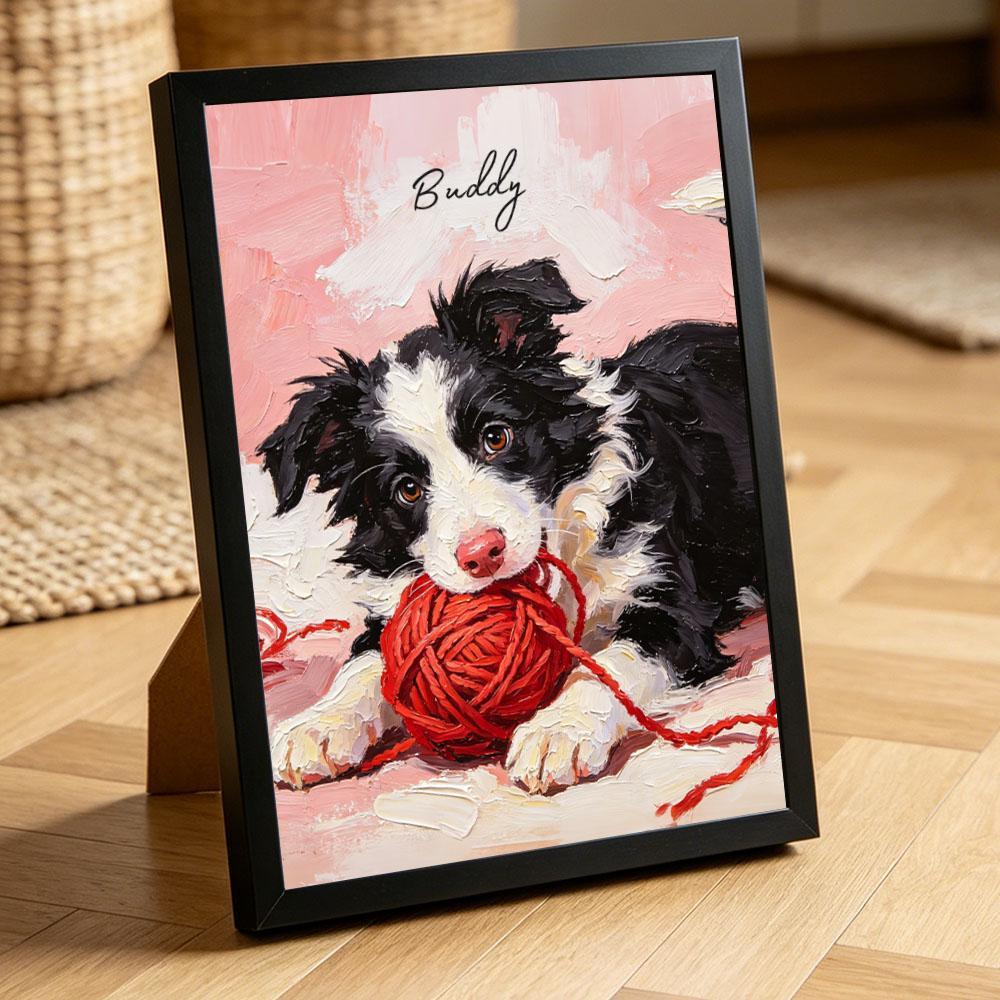 Custom Printed Dog Portrait, Oil Painting Style, Personalized Name, Pet Memorial Gift, Personalized Cat/Dog Portrait from Photo