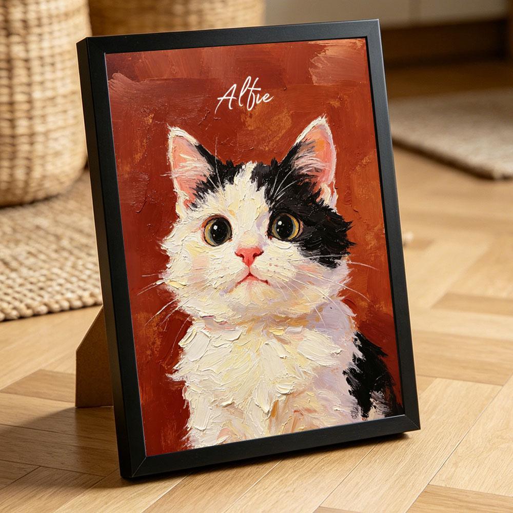 Custom Printed Cat Portrait, Oil Painting Style, Personalized Name, Personalized Cat/Dog Portrait from Photo, Pet Memorial Gift