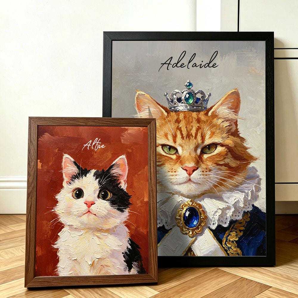 Personalized Royal Cat Portrait Oil Painting, Whimsical Noble Cat Wall Decor, Unique Gift for Pet Owners