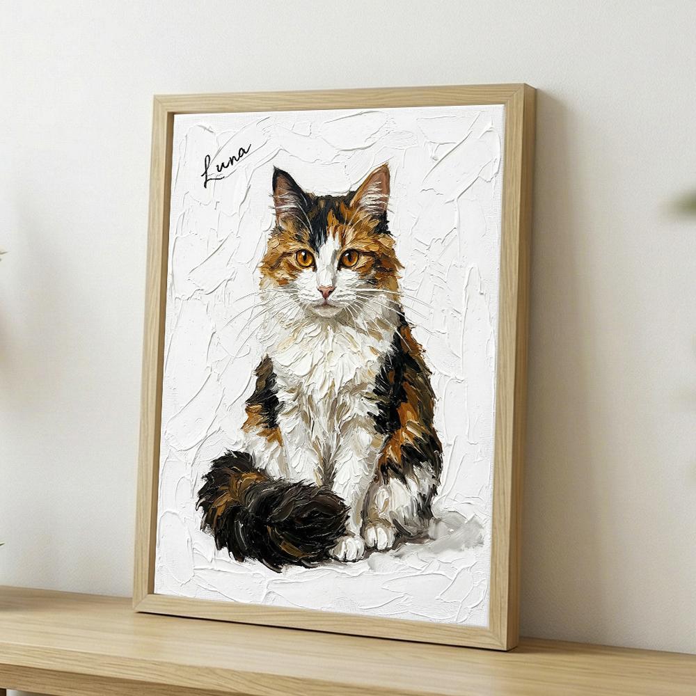 Personalized Calico Cat Portrait Oil Painting, Custom Pet Memorial Gift, Cat Lover Birthday Gift, Handmade Cat Wall Art