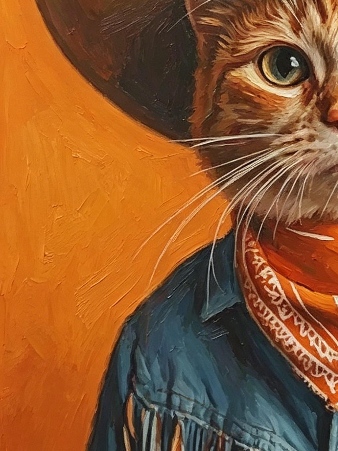 Cowboy Cat original art on small framed canvas