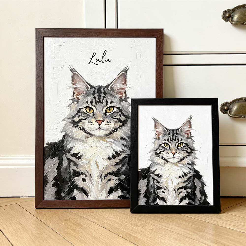 Custom Maine Coon Cat Portrait, Personalized Pet Oil Painting Print, Whimsical Cat Wall Art, Cat Lover Gift,  Cat Portraits Using Pet Photo