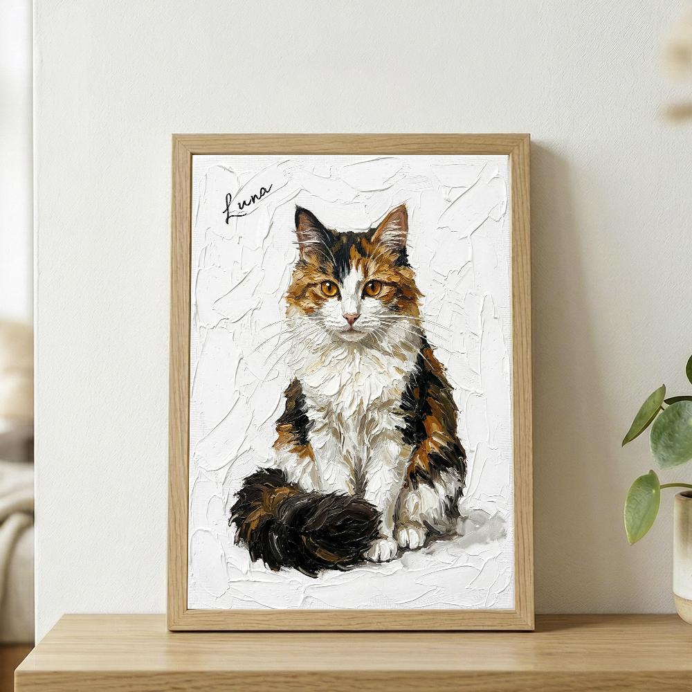 Personalized Calico Cat Portrait Oil Painting, Custom Pet Memorial Gift, Cat Lover Birthday Gift, Handmade Cat Wall Art