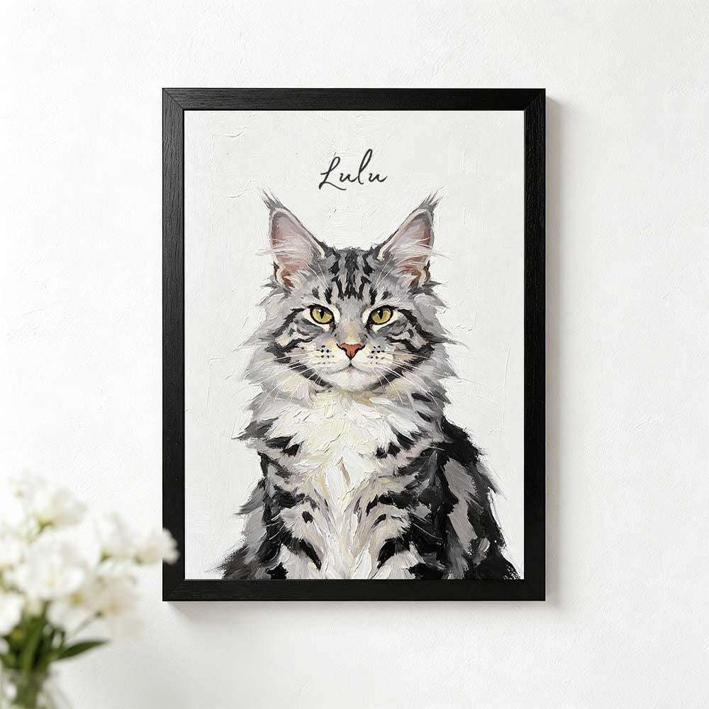Custom Maine Coon Cat Portrait, Personalized Pet Oil Painting Print, Whimsical Cat Wall Art, Cat Lover Gift,  Cat Portraits Using Pet Photo