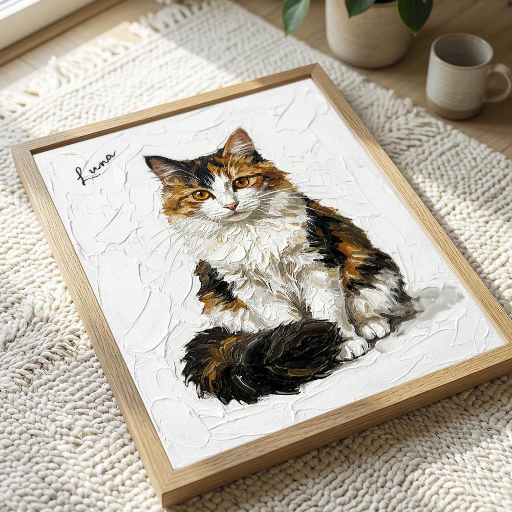 Personalized Calico Cat Portrait Oil Painting, Custom Pet Memorial Gift, Cat Lover Birthday Gift, Handmade Cat Wall Art