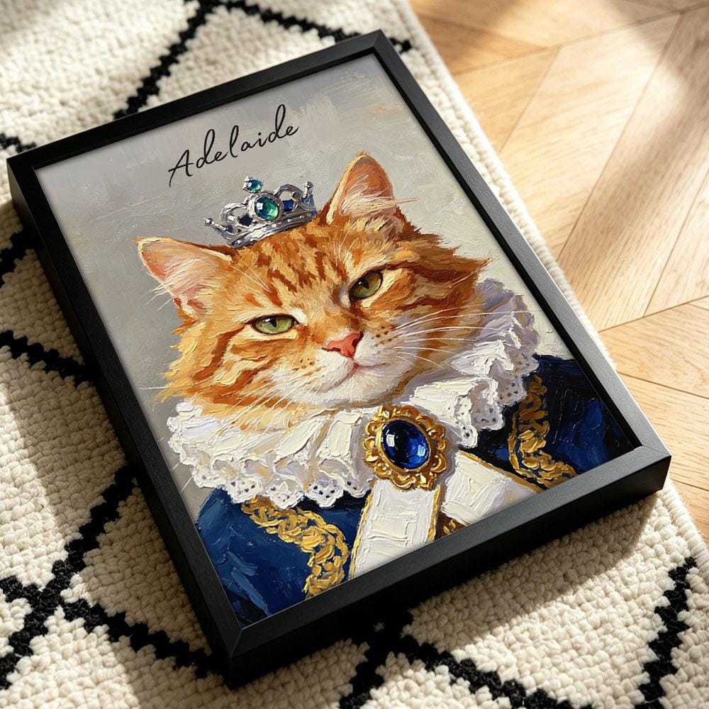 Personalized Royal Cat Portrait Oil Painting, Whimsical Noble Cat Wall Decor, Unique Gift for Pet Owners