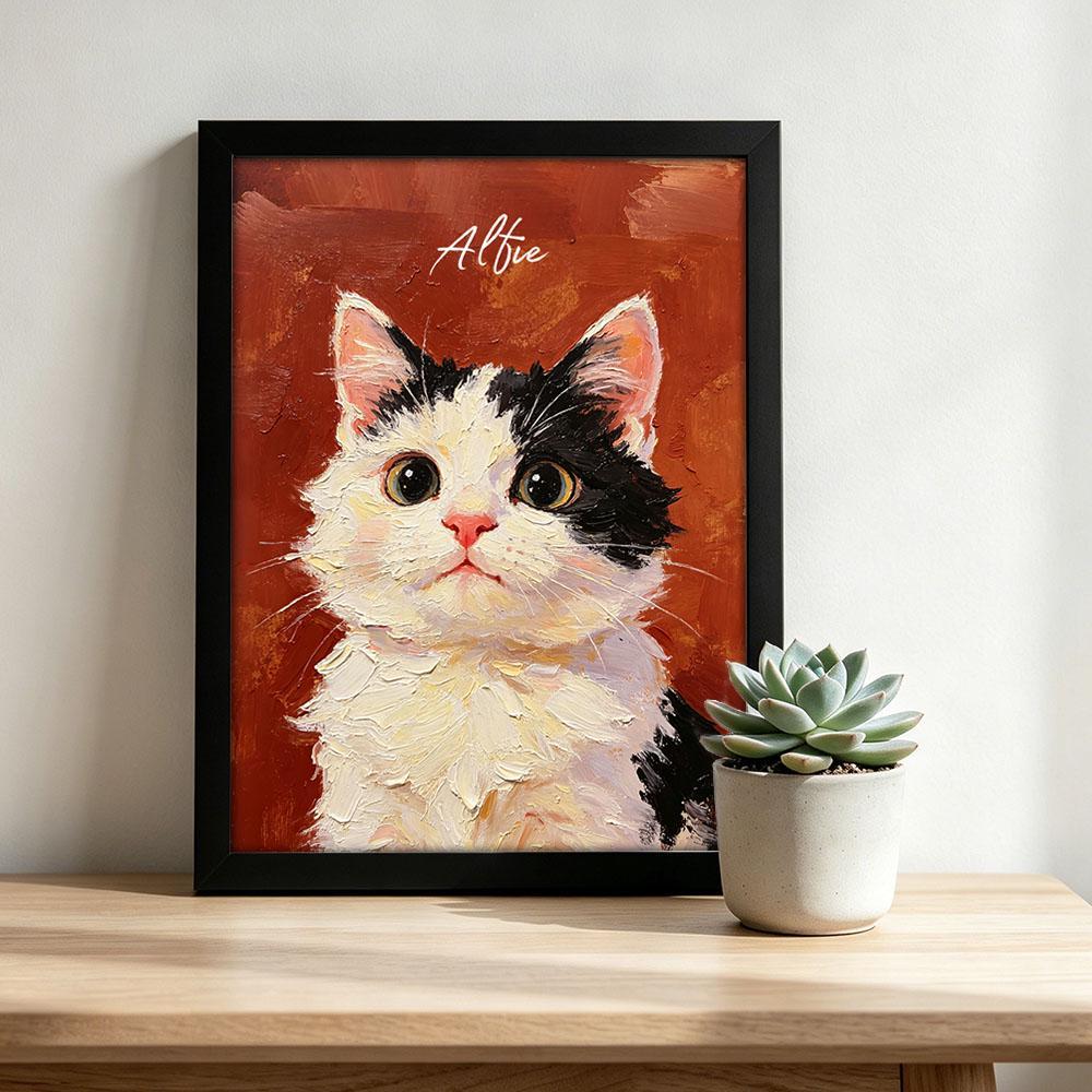 Custom Printed Cat Portrait, Oil Painting Style, Personalized Name, Personalized Cat/Dog Portrait from Photo, Pet Memorial Gift