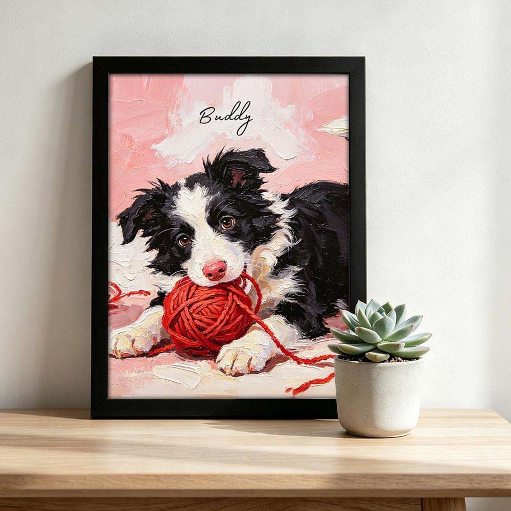Custom Printed Dog Portrait, Oil Painting Style, Personalized Name, Pet Memorial Gift, Personalized Cat/Dog Portrait from Photo