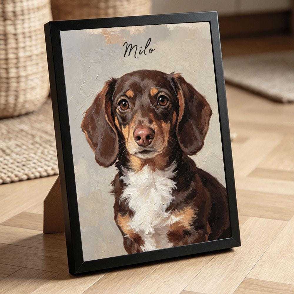 Personalized Dachshund Oil Painting Print from Photo, Whimsical Dog Wall Decor, Unique Gift for Pet Owners, Custom Pet Loss Sympathy Art