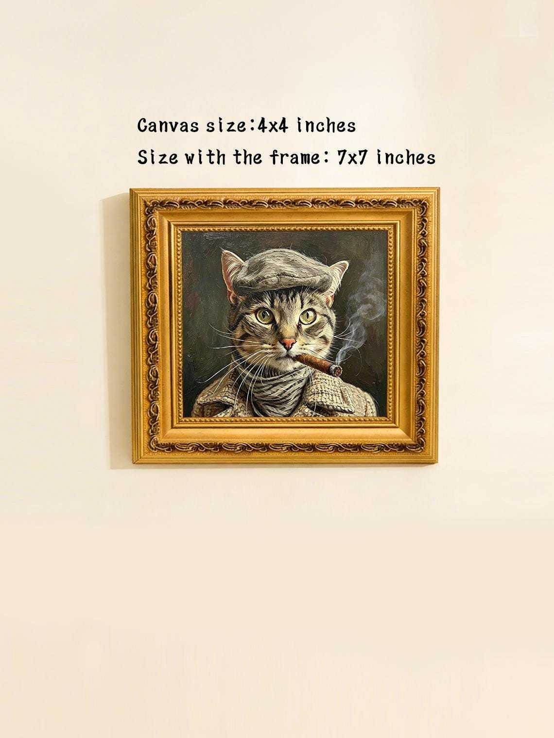 Vintage Gangster Tabby smoking Cat Oil Painting Print, Funny Cat Wall Art, Cat Lover Gift