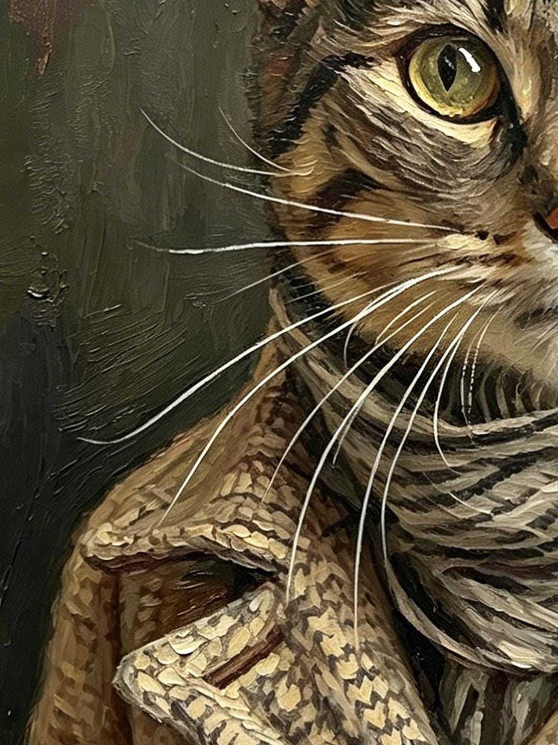 Vintage Gangster Tabby smoking Cat Oil Painting Print, Funny Cat Wall Art, Cat Lover Gift